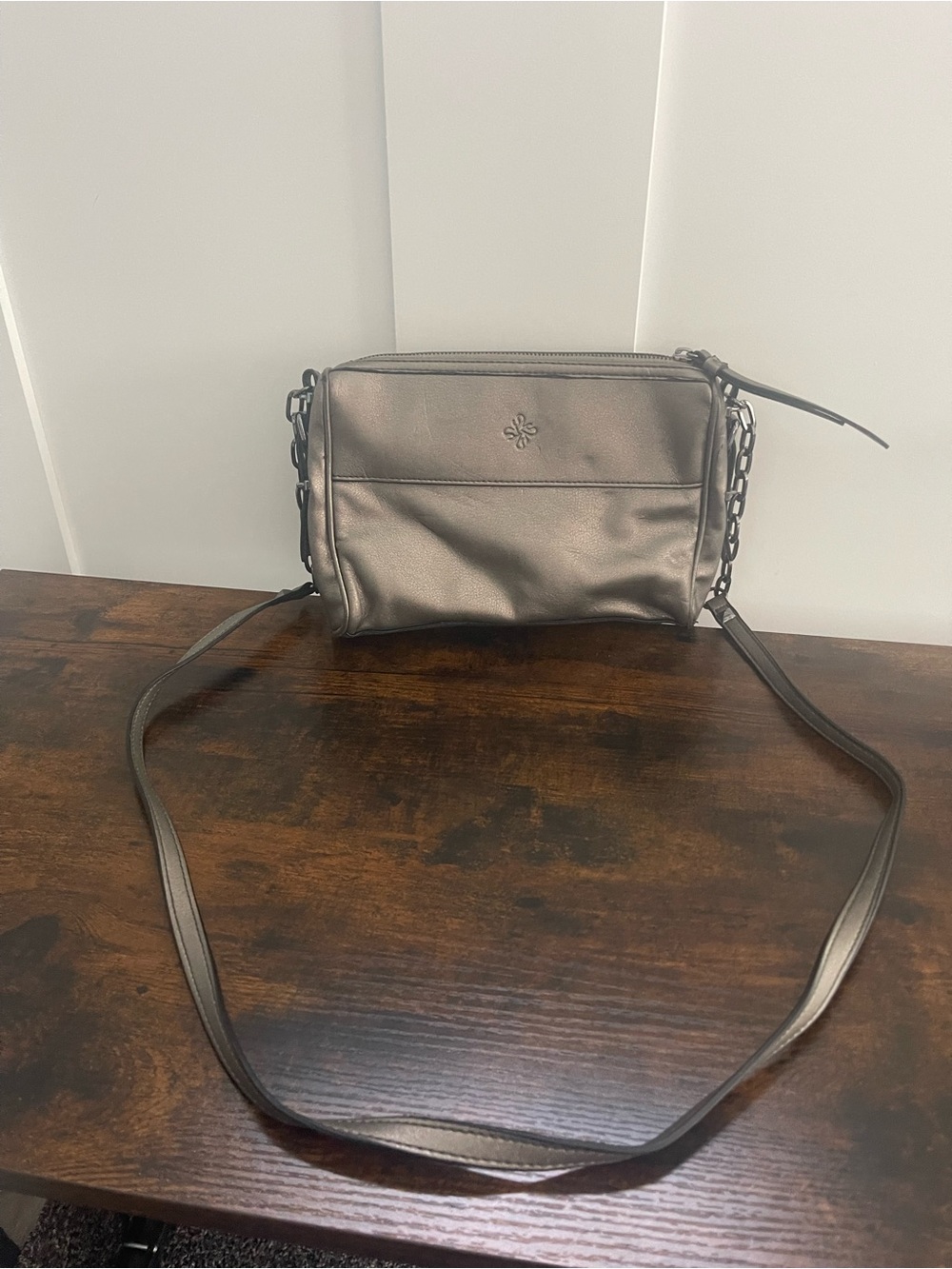 Simply Vera Vera Wang Metallic Pewter Crossbody Bag with Chain Accent